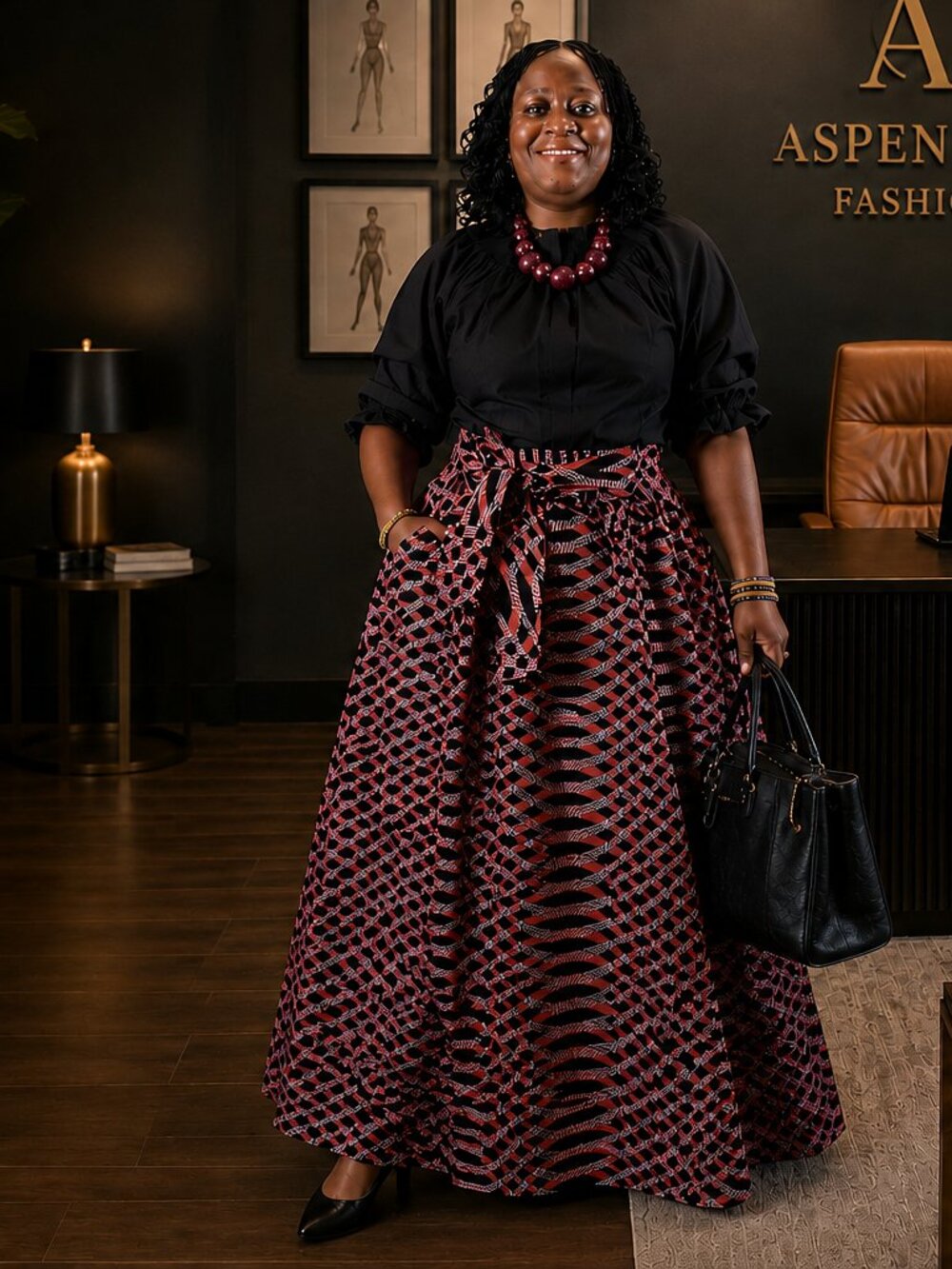 Bold Print High-Waist Maxi Skirt with Pockets | Tie-Waist Statement Skirt